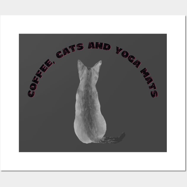 Coffee cats and yoga mats funny yoga and cat drawing Wall Art by Red Yoga